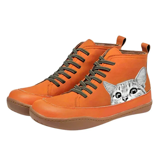 Elisa | Botines de piel diseño gatos