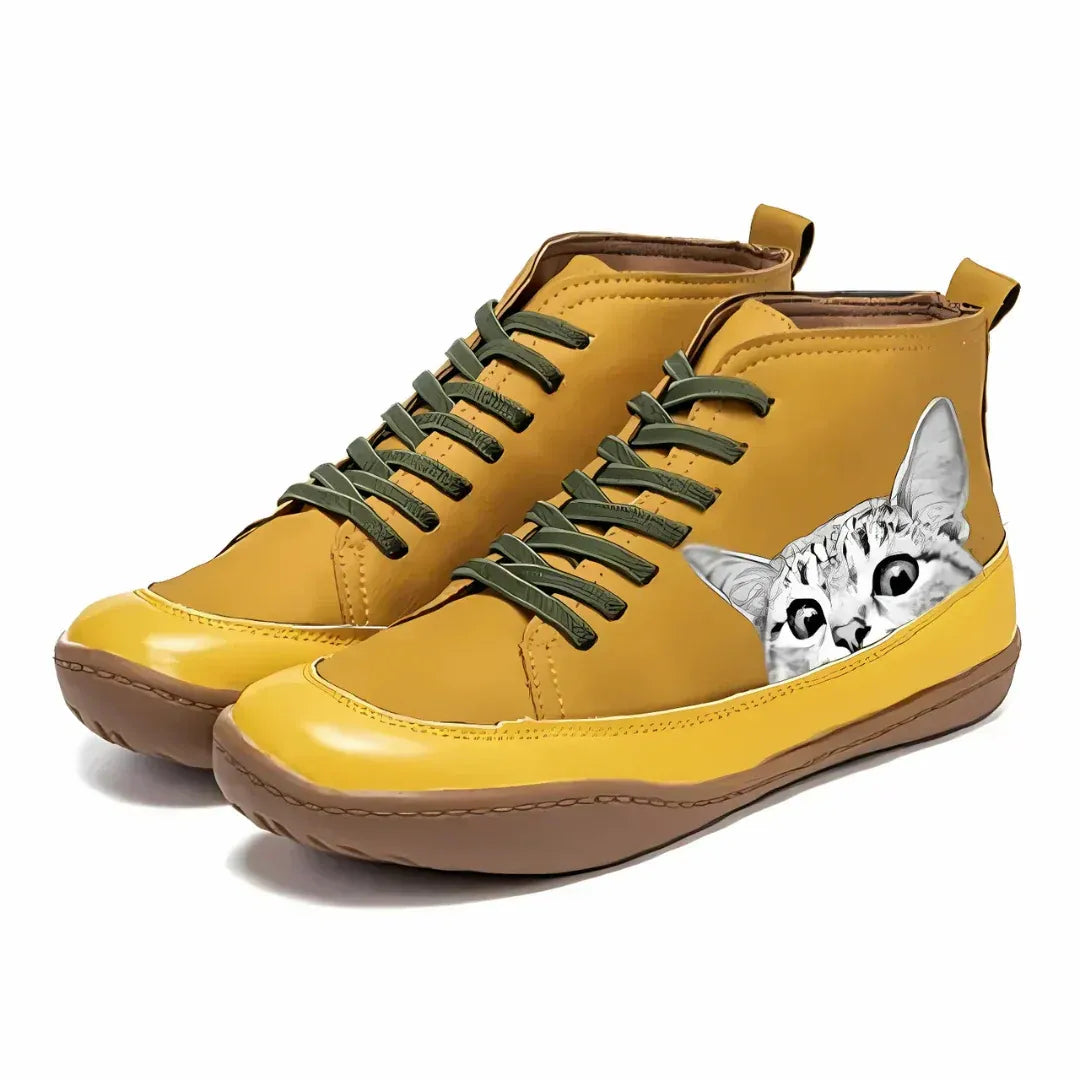 Elisa | Botines de piel diseño gatos
