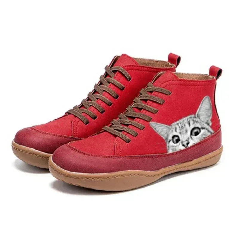 Elisa | Botines de piel diseño gatos