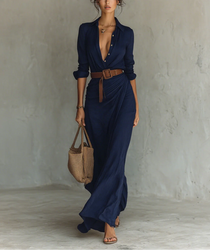 Nuria | Vestido Maxi Largo con Cuello Invertido