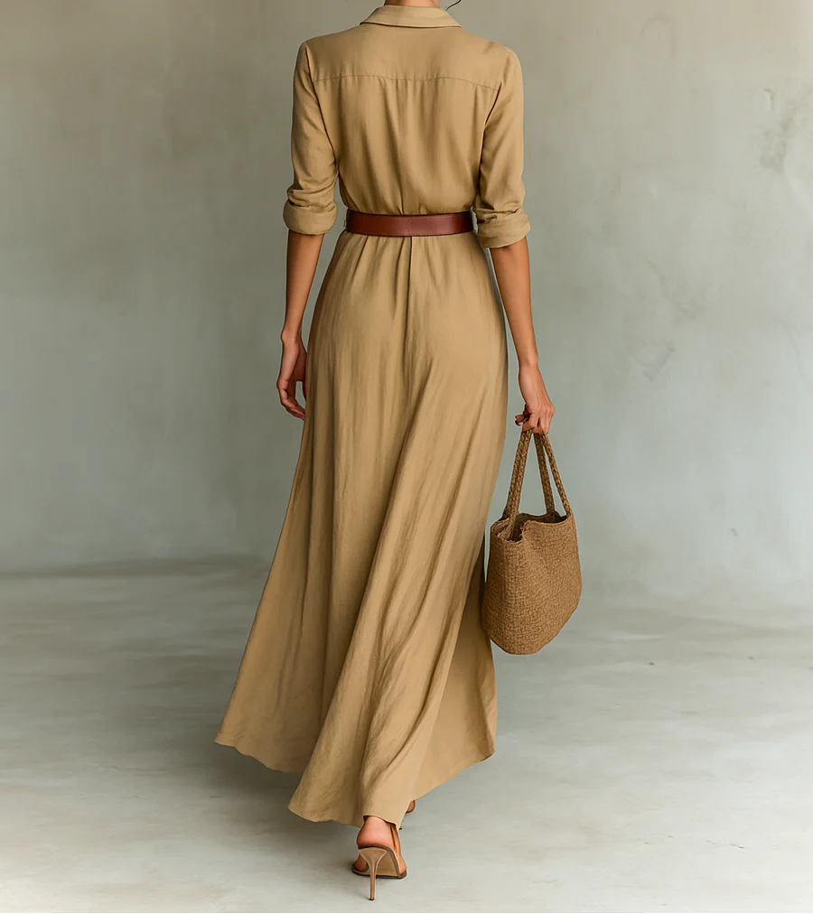 Nuria | Vestido Maxi Largo con Cuello Invertido